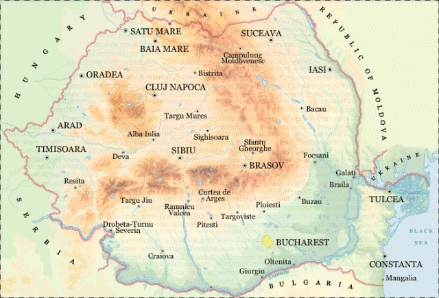 political map of romania. Topographical map of Romania